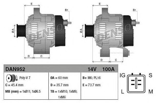 Alternator DAN952 Denso