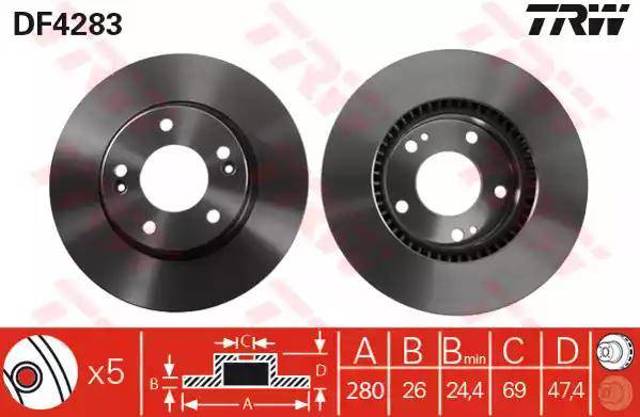 Tarcza hamulcowa przednia DF4283 TRW
