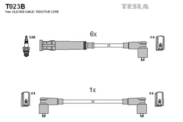 Zestaw przewodów wysokiego napięcia T023B TESLA