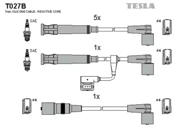 Zestaw przewodów wysokiego napięcia T027B TESLA