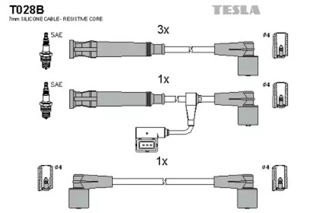 Zestaw przewodów wysokiego napięcia T028B TESLA