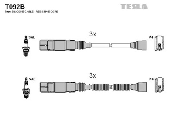 Zestaw przewodów wysokiego napięcia T092B TESLA