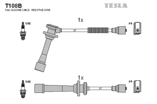 Zestaw przewodów wysokiego napięcia T108B TESLA