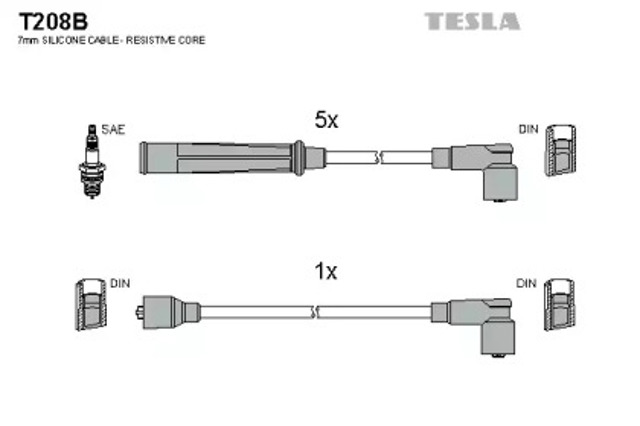 Zestaw przewodów wysokiego napięcia T208B TESLA