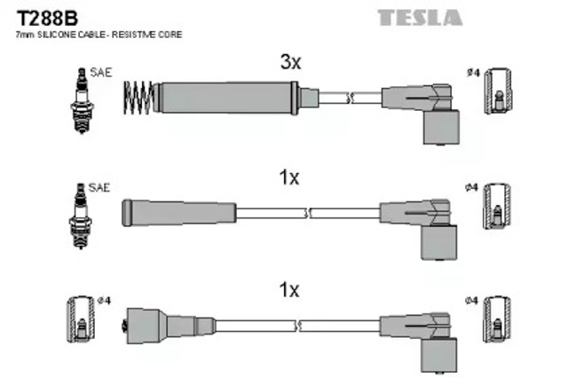 Zestaw przewodów wysokiego napięcia T288B TESLA