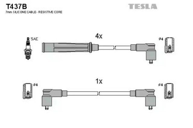 Zestaw przewodów wysokiego napięcia T437B Tesla