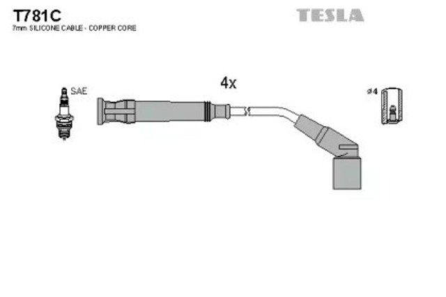 Zestaw przewodów wysokiego napięcia T781C Tesla