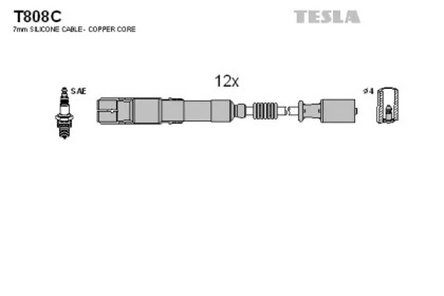 Zestaw przewodów wysokiego napięcia T808C TESLA