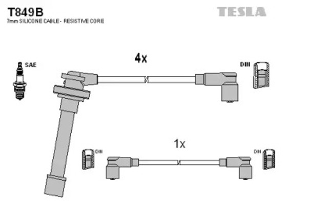 Zestaw przewodów wysokiego napięcia T849B TESLA