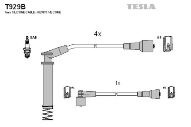 Zestaw przewodów wysokiego napięcia T929B TESLA