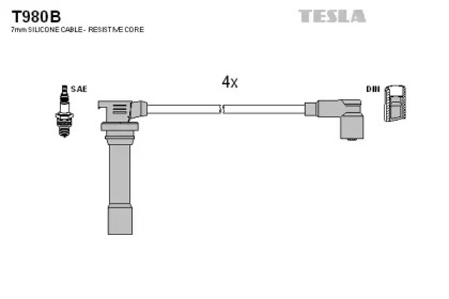Zestaw przewodów wysokiego napięcia T980B TESLA