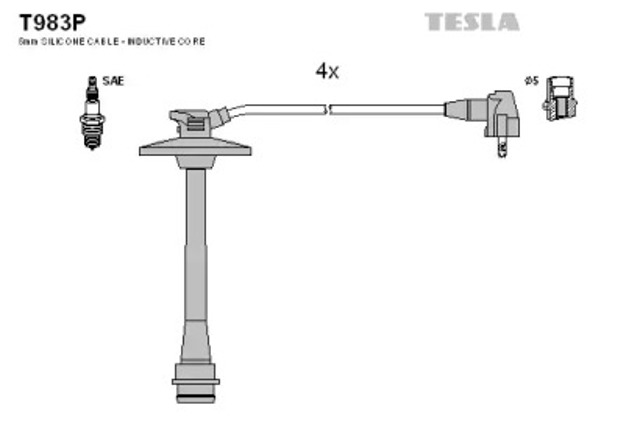 Zestaw przewodów wysokiego napięcia T983P TESLA