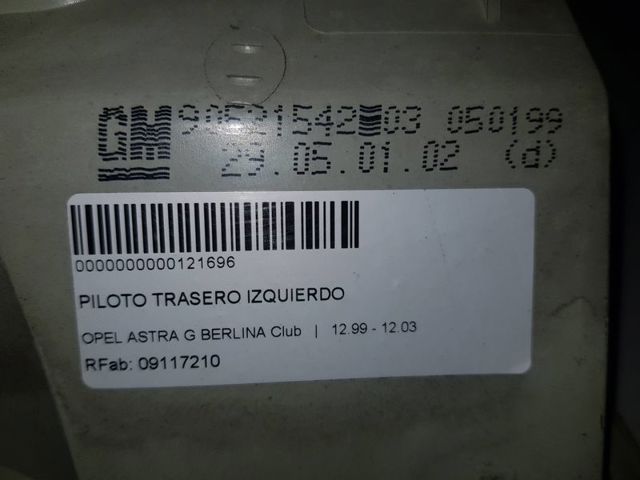 Lampa zespolona tylna lewa 09117210 OPEL