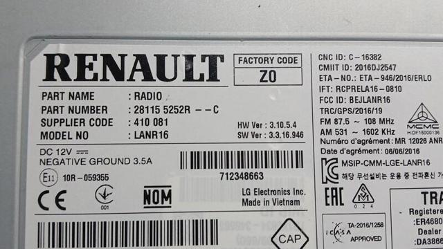 Radioodtwarzacz (radio AM/FM) Renault Megane 4 K9A, K9M, K9N