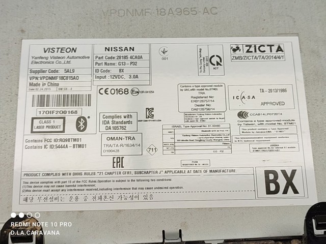 Radioodtwarzacz (radio AM/FM) 281854CA0A NISSAN