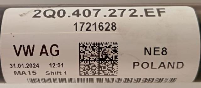 Półoś napędowa przednia prawa 2Q0407272EF VAG