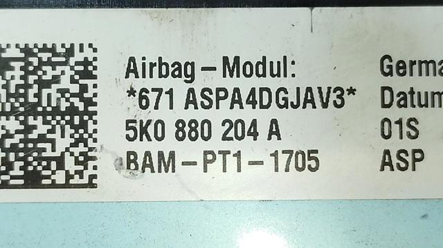 Poduszka powietrzna (Airbag) pasażera 5K0880204A VAG