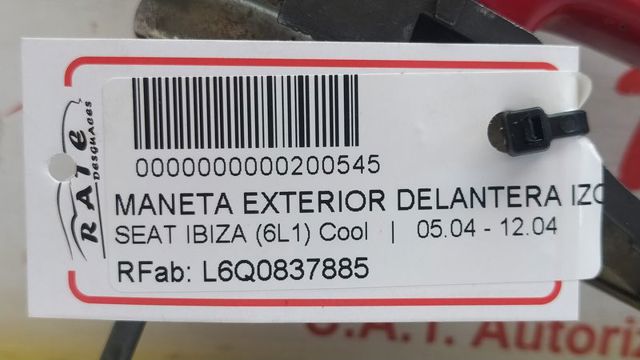 Pałąk zewnętrznej klamki drzwi przednich lewej 6Q0837885 VAG