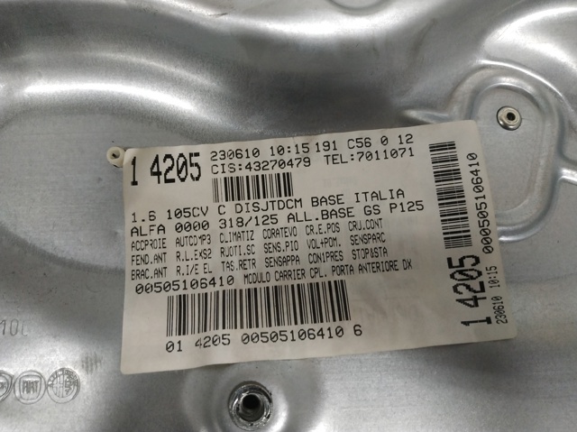 Mechanizm podnoszenia szyby drzwi przednich prawych 71754403 FIAT