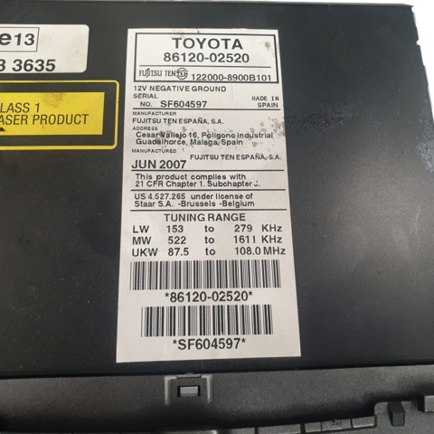 Radioodtwarzacz (radio AM/FM) 8612002520 TOYOTA