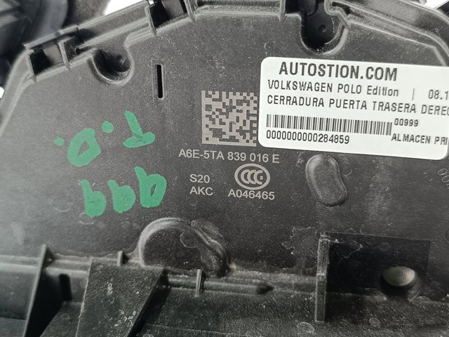 Zamek drzwi tylnych prawych A6E5TA839016E VAG