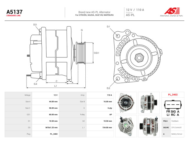 Alternator AS/Auto Storm A5137 cena, od 342,11 USD