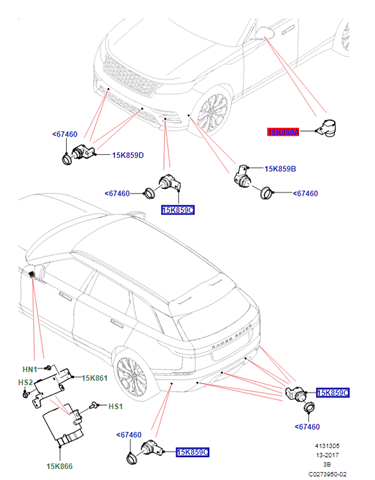 Czujnik parkowania przedni LR093754 Land Rover