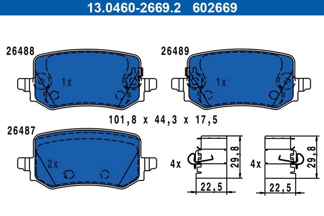 Okładziny (klocki) do hamulców tarczowych tylne ATE 13046026692 cena, od 33,81 USD