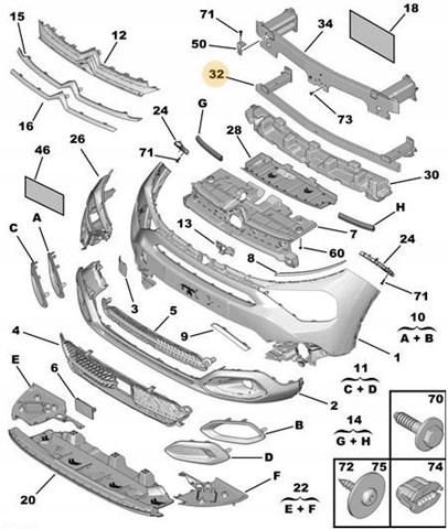 Wzmocnienie zderzaka przedniego 9832864880 Peugeot/Citroen