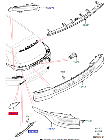 LR093436 Land Rover Lampa odblaskowa zderzaka tylnego lewa