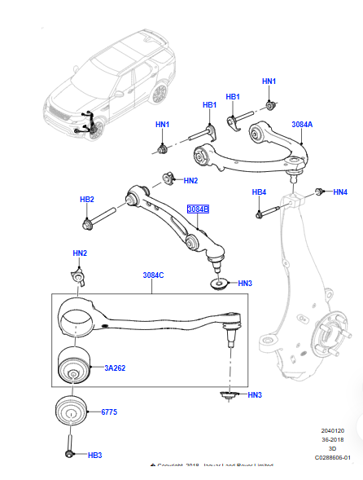 Do koszyka Wahacz zawieszenia przedniego dolny lewy Land Rover Range Rover SPORT III L461