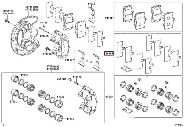 0494530350 Toyota Podkładka przeciwpiskowa mocowania klocków hamulcowych przednia
