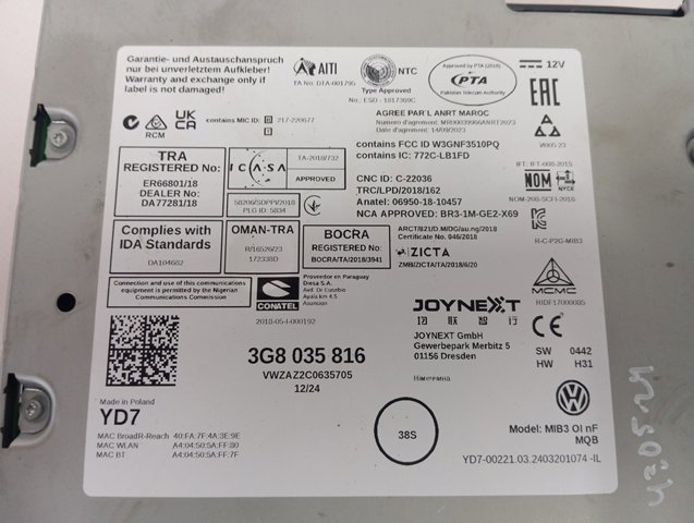  VAG 3G8035816 cena, od 505,66 USD