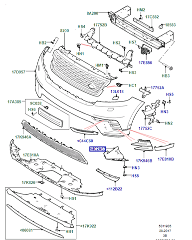 Deflektor przedniego zderzaka lewy Land Rover LR095013 cena, od 59,61 USD
