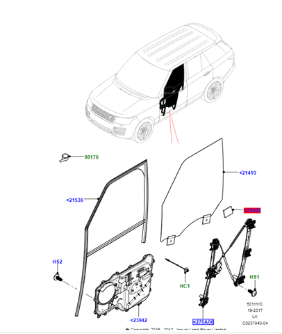 Mechanizm podnoszenia szyby drzwi przednich prawych Land Rover Range Rover IV SUV (L405) (2013 - 2026) cena, od 282,22 USD