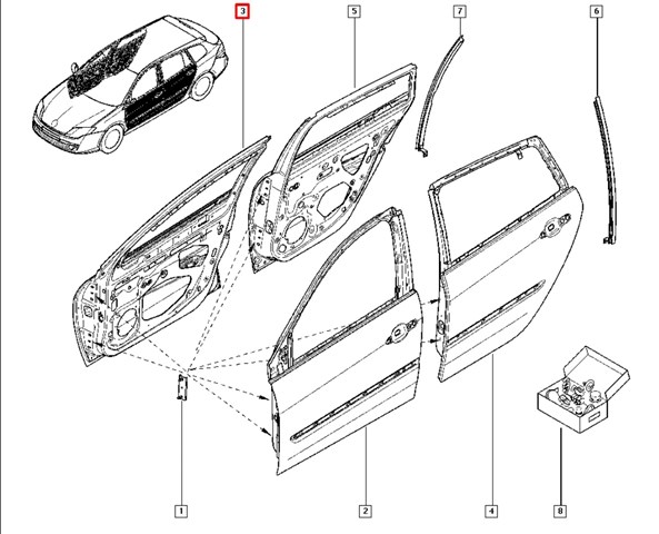Drzwi przednie prawe Renault Laguna III hatchback (BT0, BT1) (2007 - 2015) cena, od 348,90 USD