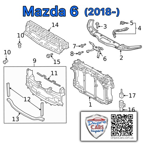 Osłona chłodnicy górna (panel mocowania reflektorów) Mazda 6 (GJ, GL)