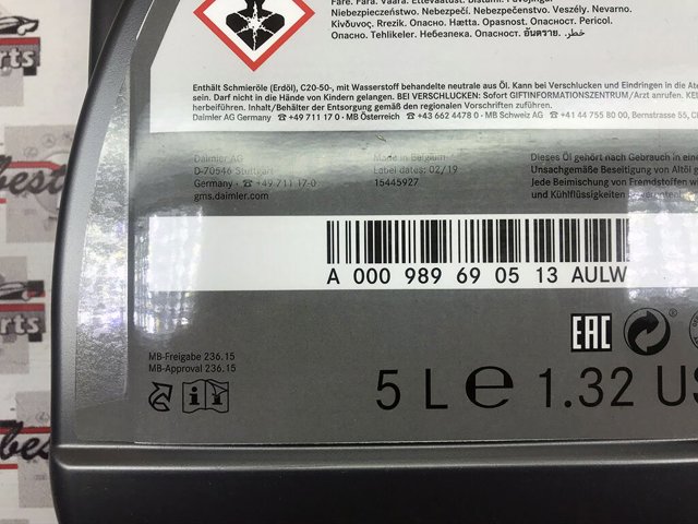 Olej przekładniowy Mercedes A000989690513AULW cena, od 92,14 USD