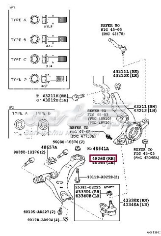 Wahacz zawieszenia przedniego dolny prawy Toyota 4806808040 cena, od 83,14 USD