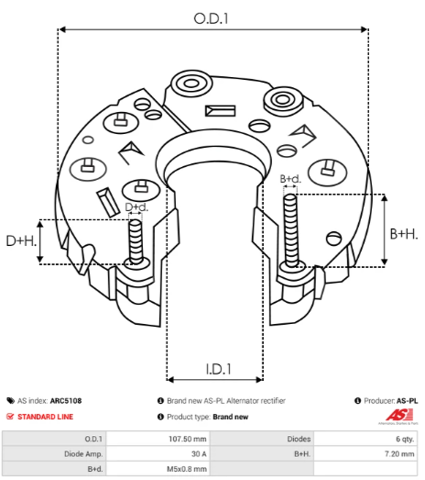 Mostek prostowniczy alternatora = Moster diodowy alternatora AS/Auto Storm ARC5108 cena, od 33,10 USD