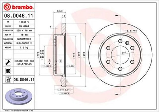 08.D046.11 Brembo tarcza hamulcowa tylna