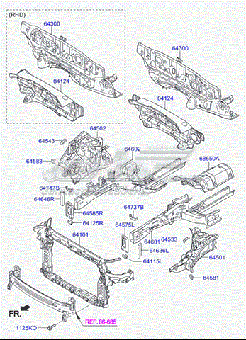 Osłona chłodnicy kompletna (panel mocowania reflektorów) Hyundai/Kia 641012W000 cena, od 77,26 USD