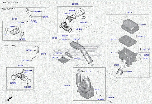 Do koszyka Wlot powietrza do filtra powietrza Hyundai Elantra VI AD
