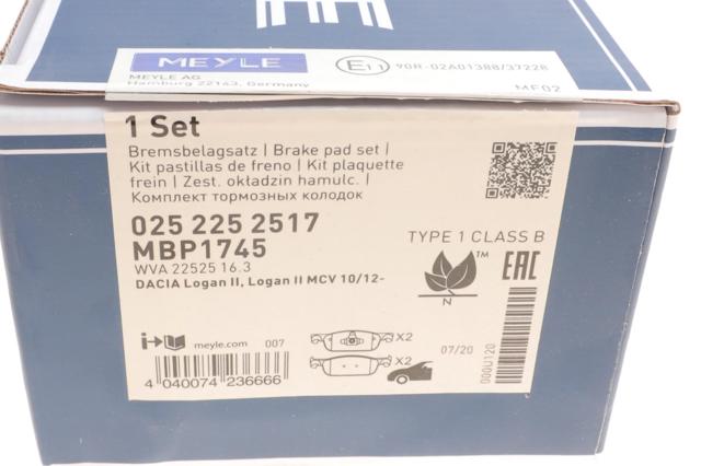 0252252517 Meyle Klocki hamulcowe przednie tarczowe