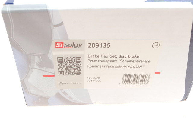 Klocki hamulcowe przednie tarczowe Solgy 209135