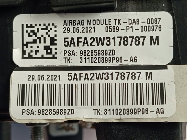 Do koszyka 98285989ZD Peugeot/Citroen Poduszka powietrzna (Airbag) kierowcy