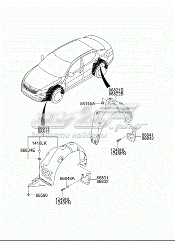 Nadkole błotnika przedniego prawe 868122T000 Hyundai/Kia