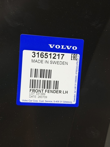 Błotnik przedni lewy 31651217 Volvo