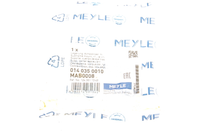 Do koszyka 0140350010 Meyle Silentblock przedni (poduszka) reduktora mostu tylnego