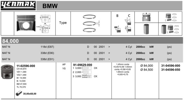 Tłok, komplet na 1 cylinder, 2. naprawa (+0,50) do BMW 7  E65, E66, E67